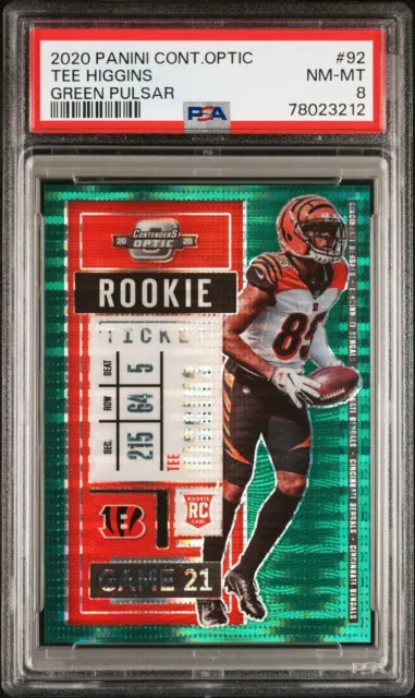 2020 Panini Contenders Optic Tee Higgins Green Pulsar Rookie /27 RC PSA 8 NM-MT