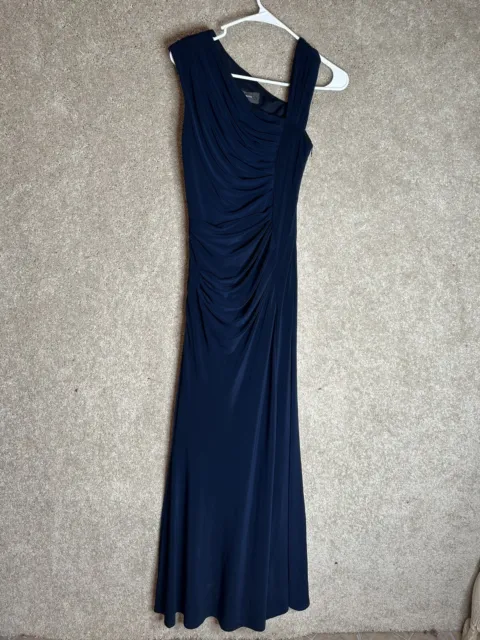 Vera Wang Dress Navy One Shoulder Runched Figure Flattering Formal Cocktail