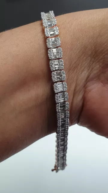 F/VVS-VS 5Ct Round & Baguette Diamond Tennis Bracelet In White Gold- 15.00 Grams