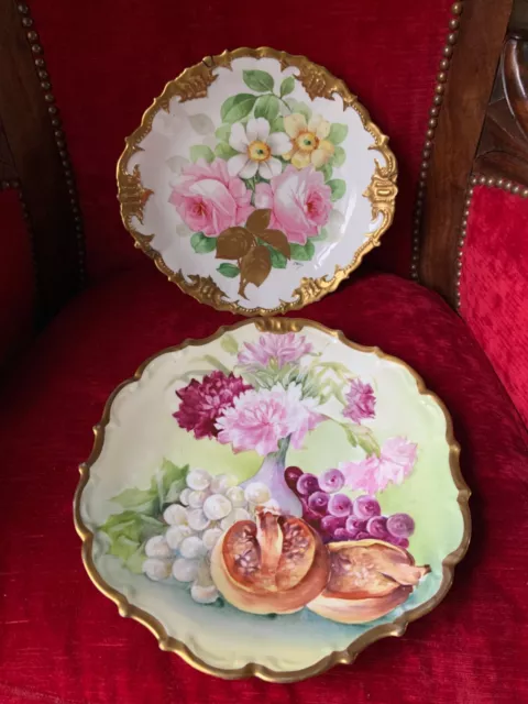 deux plats porcelaine limoges peint à la main  signé EMILY Flambeau LDBC