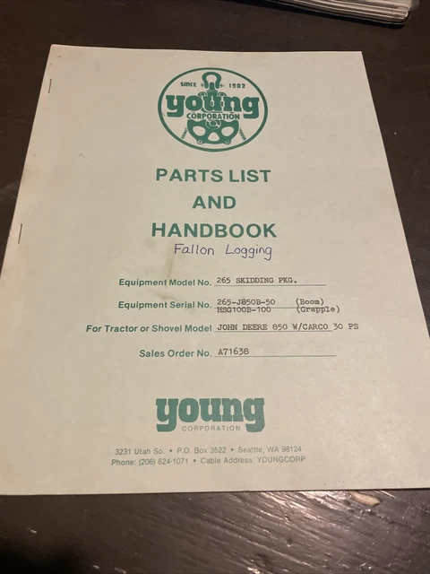 Young 265 skidder 850 deere john GRAPPLE PARTS LIST MANUAL BOOK CATALOG service