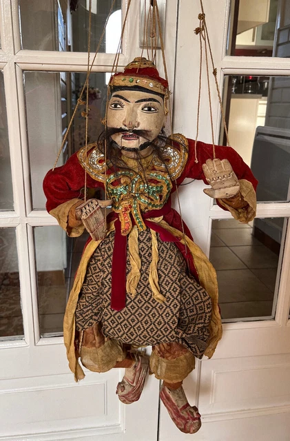 ANCIENNE MARIONNETTE A FILS BIRMANE En Bois Milxx 63Cm Old B