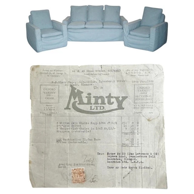 Super Rare 1933 Antique Minty Oxford Three Piece Sofa & Armchair Suite & Receipt