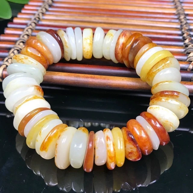 Chinese Natural HeTian Jade Abacus beads Prayer Lucky Bracelet Energy