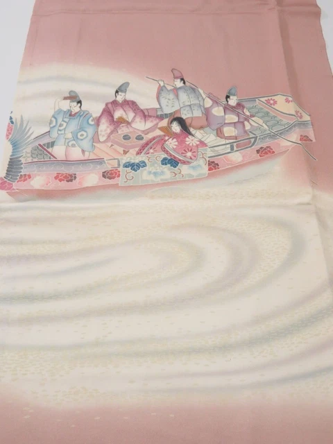 4J02z70  Japanese Kimono Silk  FABRIC Boat Pink 48.8x14.6