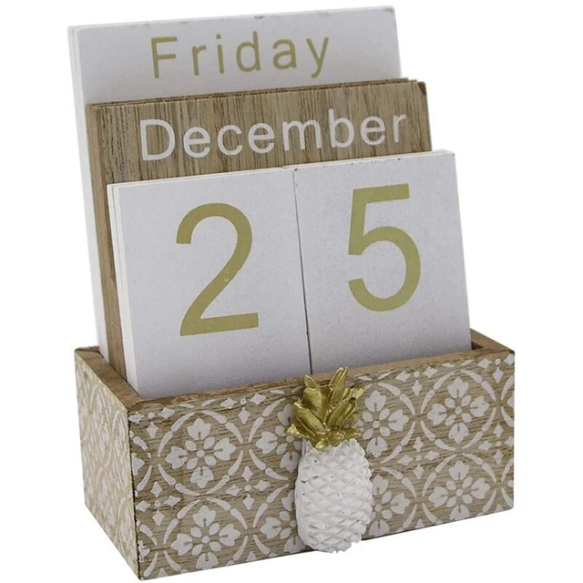 Bloques de escritorio abatible de madera calendario, tabla perpetua / mesa indicador de calendario A1Y6