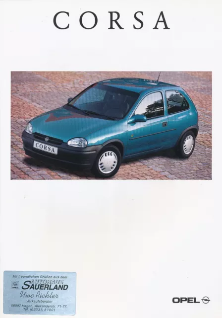 Opel Corsa Prospekt 1993 8/93 D brochure brosjyre Katalog catalogue broszura