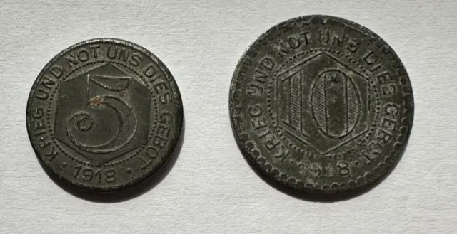 1918 Calw (Württemberg) Stadt 5&10 Pfennig Notgeld Iron Coin Funck# 73.1/3 #1