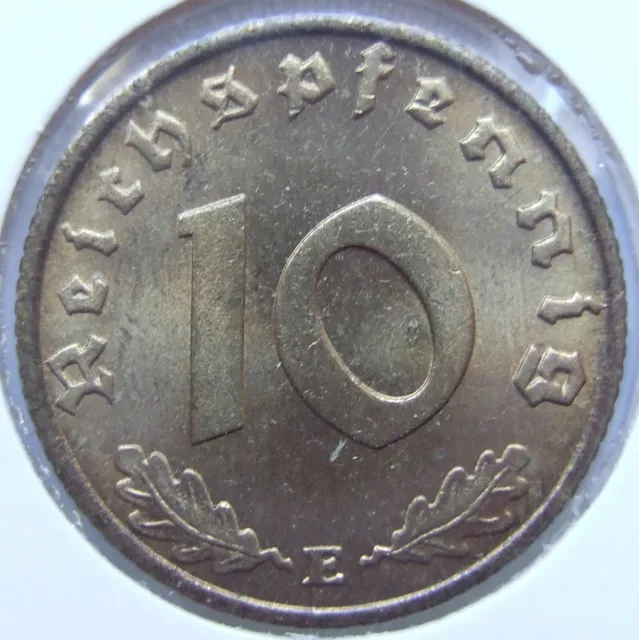 Münze Deutsches Reich 10 Reichspfennig 1939 E in Vorzüglich / Stempelglanz