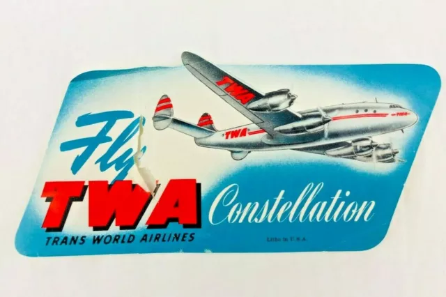 TWA Trans World Airlines 1950s Sticker Luggage Label Decal Constellation   *Am3d
