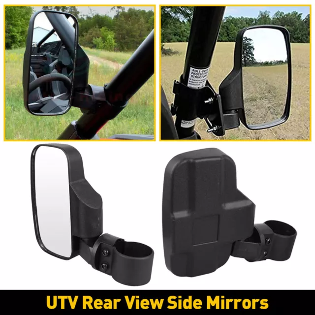 Pair ATV UTV Side Rear View Mirror Adjustable With Large Vision 1.75in 2in