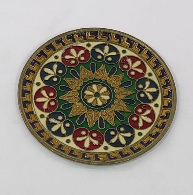 Vintage Brass Enamel Cloisonne Wall Plate Decorative Collectable Oriental