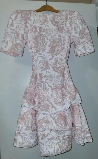 Retro 80s Dropped Waist Ruffle Skirt Puff Sleeve Dress Pink 11/12 Wayne Diamond