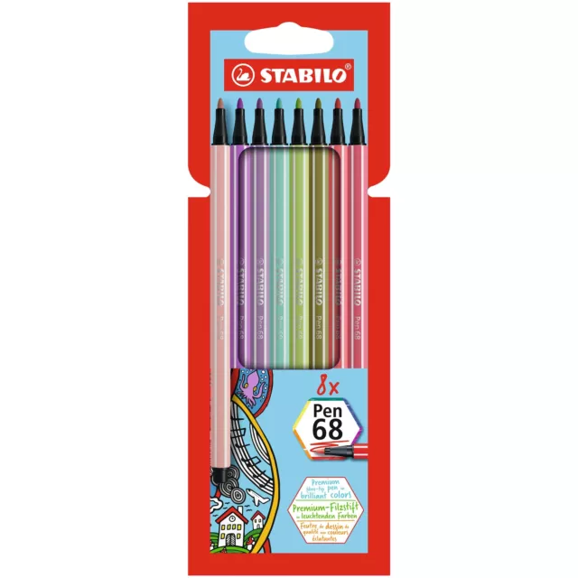 Premium Fibre-Tip Pen - STABILO Pen 68 - Pack of 8 - Assorted Colours