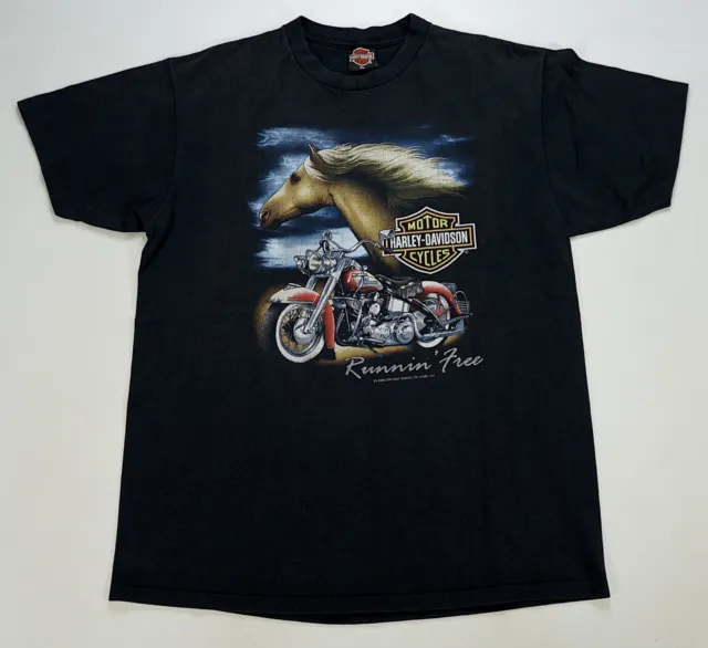 Rare VTG 3D EMBLEM Harley Davidson Runnin’ Free Horse 1992 T Shirt 90s Black XL