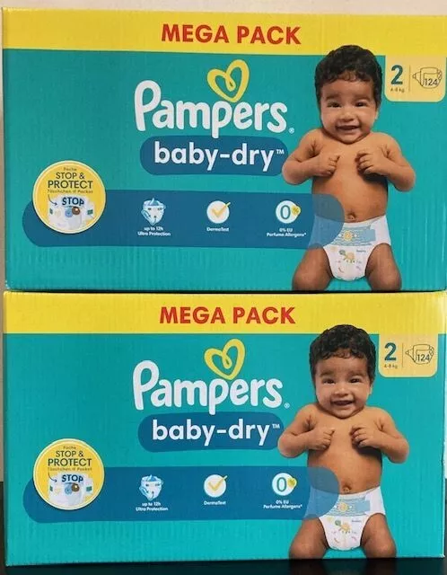 COUCHES PAMPERS BABY Dry Taille 2 (4 - 8 kg) - 248 Couches EUR 46