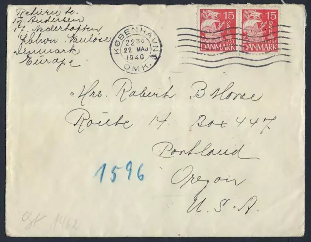 Denmark 1940 Us War Time Nazi Censored Cover Copenhagen To Organ