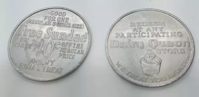 Vintage Advertising Dairy Queen Free Sundae or 40 Cents Off Royal Treat Tokens