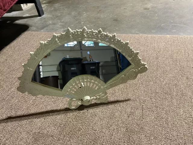 Vintage Cast Iron Victorian Fan Mirror Standing Heavy Vanity Easel iron Art