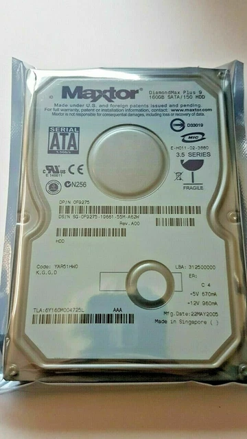 Disque Dur Maxtor DiamondMax 10 – 160 Go SATA – 7200 Tr/min – 3.5 Pouces – Neuf (ouvert)