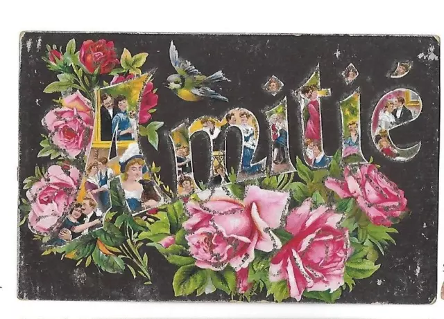 Belle CPA carte postale ancienne love amour amitié fleurs