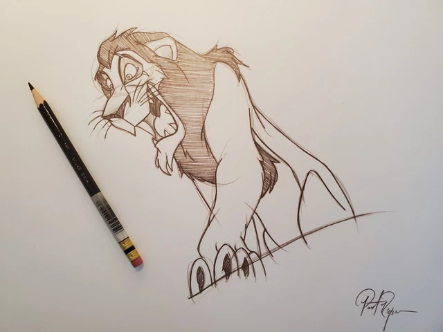 Disney The Lion King Scar Drawing/sketch animation signed hand made Drawn
