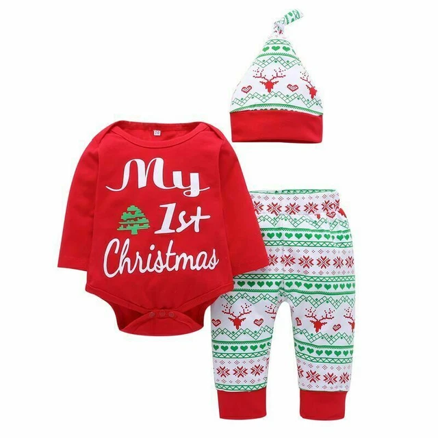 Newborn Infant Baby Boy Girl Bodysuit Clothes Romper Outfits Long Pants Hats Set