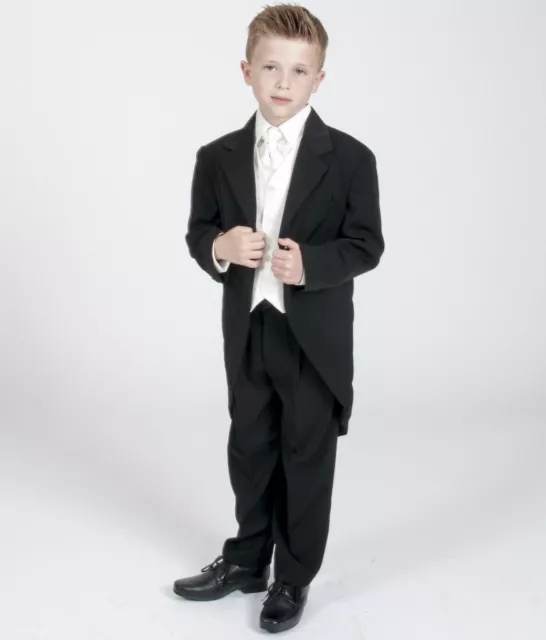 Boys 5pc Tailcoat Morning Suit Black/Cream Wedding Christening Pageboy formal