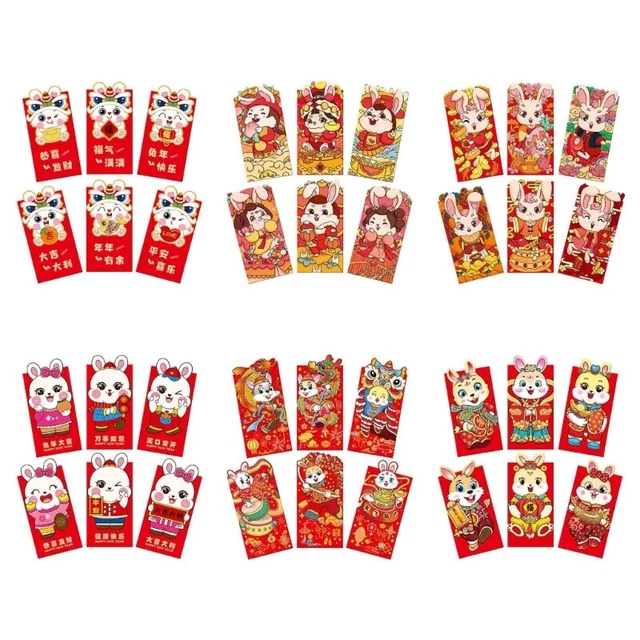 6pcs Cartoon Rabbit Year Envelopes Chinese Packet Money HongBao Lucky