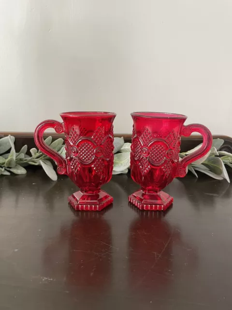 Vintage Avon Cape Cod Collection 1876 Ruby Red Glass Pedestal Coffee Mugs