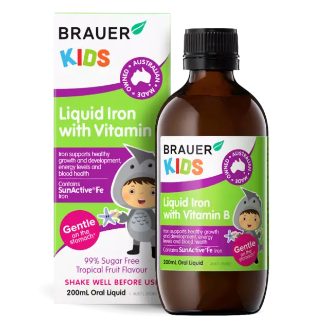 Brauer Kids Liquid Iron w/ Vitamin B 200mL Oral Liquid 1 Year+ Gentle on Tummies