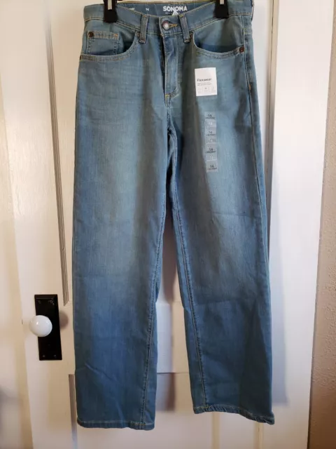 NWT Sonoma Blue Light wash Flexwear Jeans Boys Size 14 loose Straight