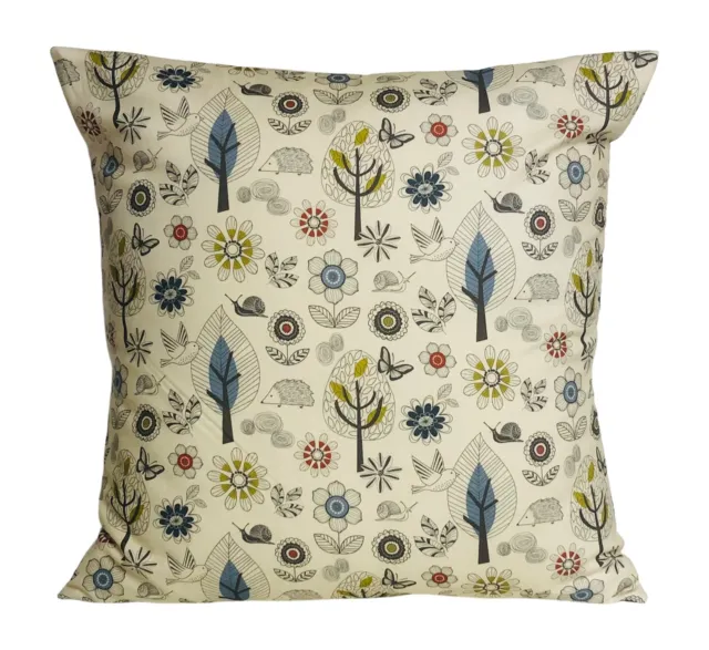1 x 16” Enchanted Garden Cream Blue Lime Red Scandi Style Cushion Cover