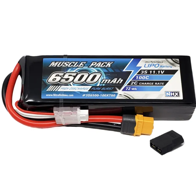 NHX Muscle Pack 3S 11.1V 6500mAh 100C Lipo Battery w/ Traxxas Adapter