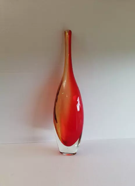 Modern Tall  Red & Yellow/Amber  Cased Glass Art Vase. Brand INSPIRED 3