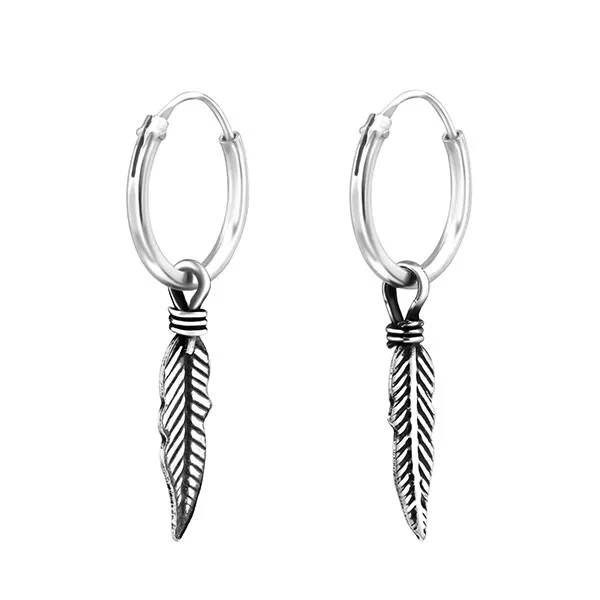 Feder Creolen  925 Silber  Ohrringe Indianer Gothic Damen Herren Indianerschmuck