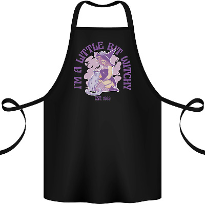 A Bit Witchy Funny Halloween Cat Witch Cotton Apron 100% Organic