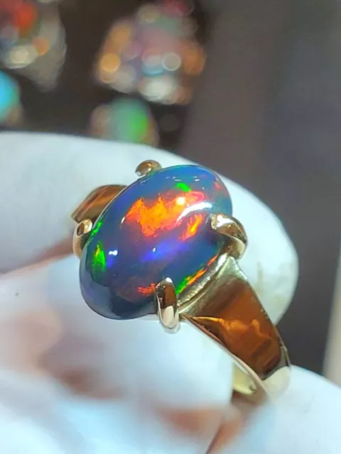 Natural Fire Black Opal Ring In 925 Sterling Silver Handmade Solitaire Ring