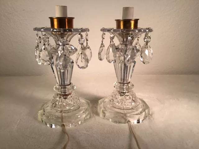 Pair of Vintage Crystal Boudoir Lamps Bakelite Toggle Switchs Hanging Prisms