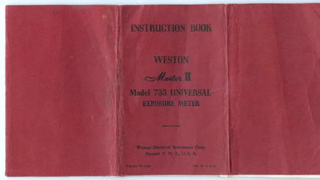 Vintage WESTON Master II Model 735 Universal Exposure Meter Instruction Book