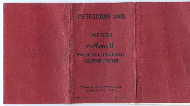 Vintage WESTON Master II Model 735 Universal Exposure Meter Instruction Book