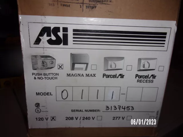 NIB Open Box Hand Dryer 0111-00 ASI White Surface Mount 110-120V  Push Button