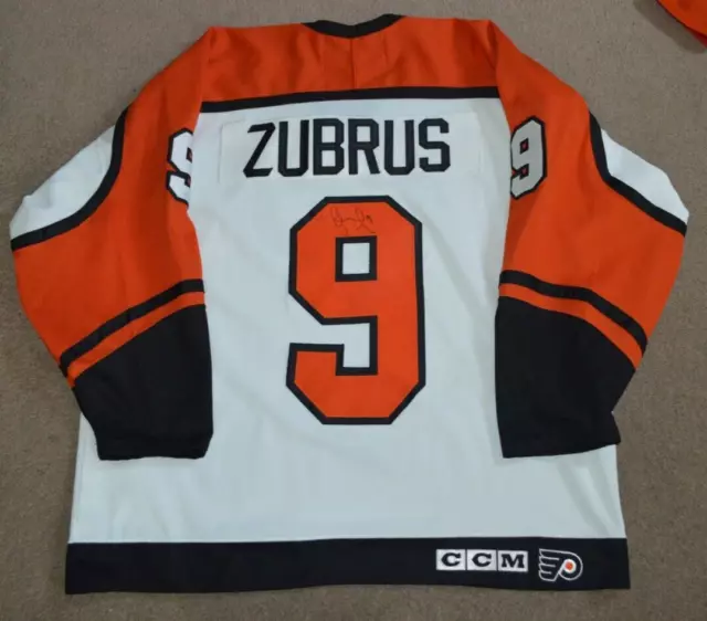Vtg Dainus Zubrus Philadelphia Flyers AUTOGRAPHED CCM Hockey Jersey XL