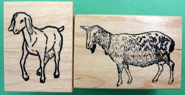 Goats Rubber Stamp Set of 2 Wood Mounted Stamps