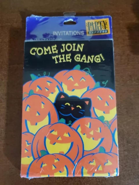 NOS Pack of 8 Hallmark Party Express HALLOWEEN Party Invitations JOL Black Cat