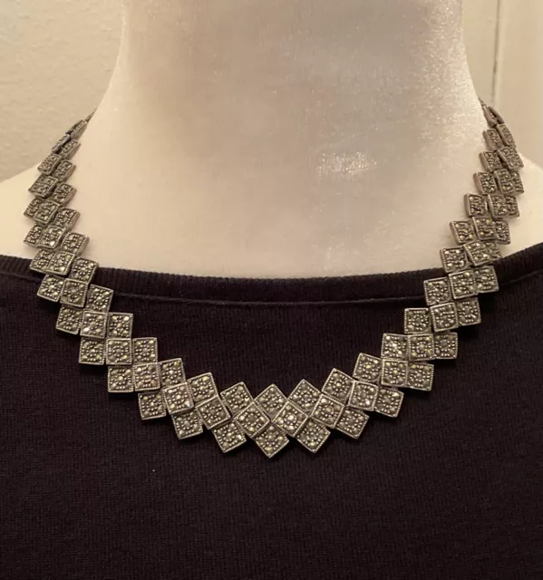 ANTIQUE/VINTAGE  Sterling Silver Necklace 16" Collar Marcasite Art Deco Style