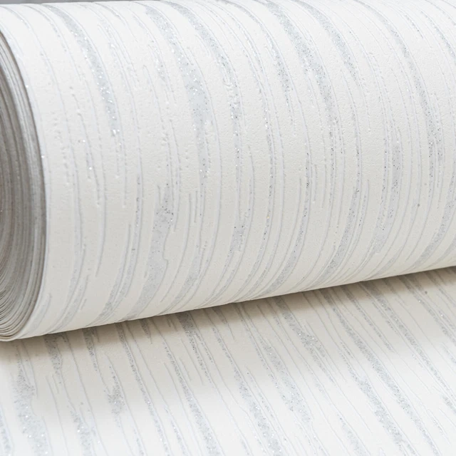 Plain White Grey Silver Glitter Shimmer Thick Textured Blown Vinyl Wallpaper