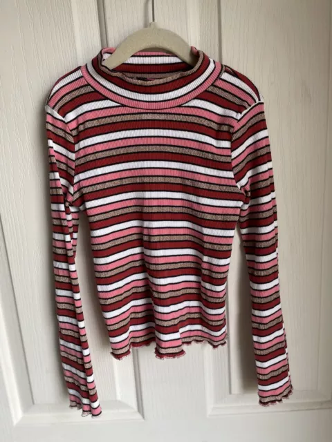 Vince Camuto Girls Long Sleeve Top Size 10 Striped Red Pink Glitter Gold Ex Cond