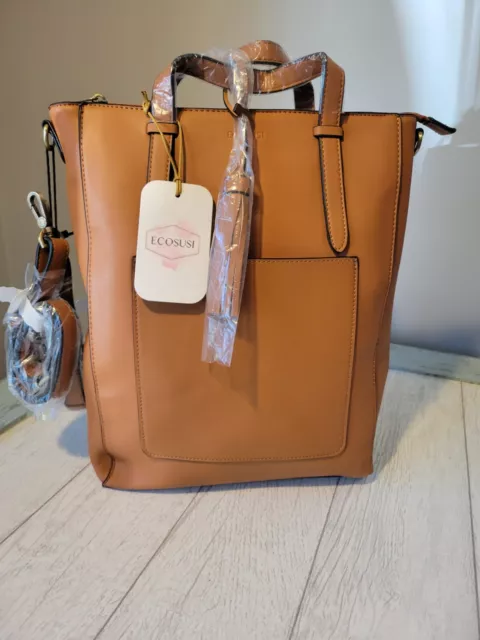 ECOSUSI Convertible Backpack  Vegan Leather Handbag Shoulder Laptop Bag Brown