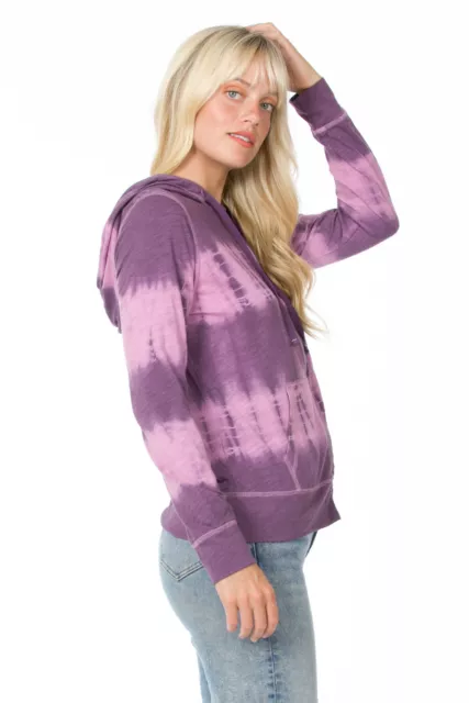 Women's Lightweight Slub-Knit Full Zip Tie Dye Hoodie